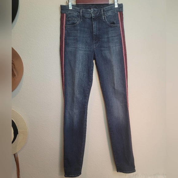 MOTHER LOOKER STRIPE ANKLE HERE KITTY GLITTER RACER SKINNY JEANS 26 - Picture 4 of 12